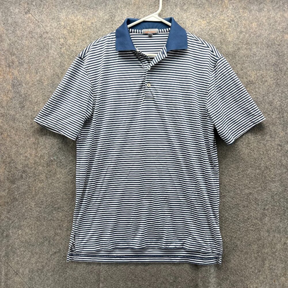 Peter Millar Polo Shirt Men Small Blue Striped Casual Cotton Summer Comfort Golf